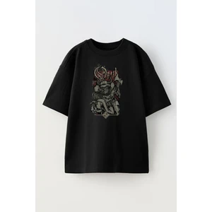 Nmg Tekstil Unisex Siyah Oversize Pamuk Opeth Baltalı Poster Baskılı Örme T-Shirt