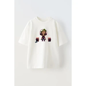 Nmg Tekstil Unisex Beyaz Oversize Pamuk Ağaç Çocuk Gym Baskılı Örme T-Shirt