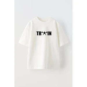 Nmg Tekstil Unisex Beyaz Oversize Pamuk Train Halter Baskılı Örme T-Shirt