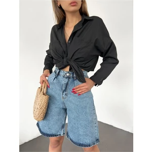 Fav Style Kadın Yüksek Bel Bermuda Geniş Paça Kot Şort