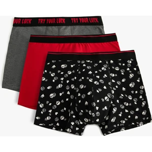 3'lü Boxer Seti Kuru Kafa Baskılı Çok Renkli Pamuklu