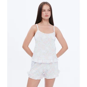 Yhg Tekstil Pamuklu Rahat Kumaş Şirin Gezegen ve Uzay Detaylı Fırfırlı Kadın Yazlık Şortlu Pijama Takımı