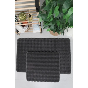 My Evilla Modern Bubble Yıkanabilir Kaymaz Peluş Banyo Paspası Halısı 2li Klozet Takımı 60X100-50X60CM Antrasit