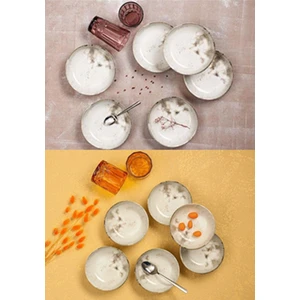 Re-Gen Salda Çukur Tabak ve Kase Takımı 6 Kişilik 12 Parça