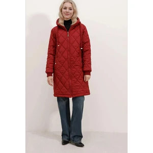 Kadın Bordo Yeşili Kapitone Uzun Şişme Mont HZL22W-BD151381