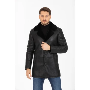 By Marki Marki Erkek Deri Kaban, Kürk Yakalı Kaban, Siyah Içi Kürklü - 500822