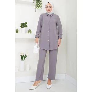 Hafsa Mina  Kat Gömlekli Aerobin Ikili Takım Gri HM2470