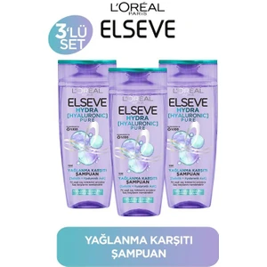 L'Oréal Paris Elseve Hydra Pure Salisilik Asit Içeren Yağlanma Karşıtı Nemlendirici 3'lü Şampuan Seti