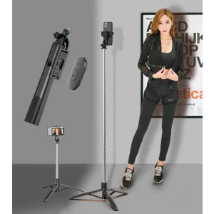 Coverzone Tripod Ve Selfie Çubuğu 158cm Bluetooth Uzaktan Kumandalı Cep Telefonu Yüksekliği Ayarlanabilir Masaüstü İç ve Dış Mekan Evde Tatilde Kampda Kullanıma Uygun Tripod Q05