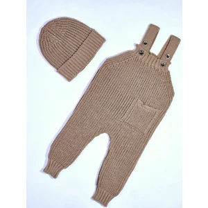 Meriç Bebe Kız&erkek Bebek Cep Detaylı Ayarlanabilir Askılı Selanik Örgü Şapkalı Triko Salopet
