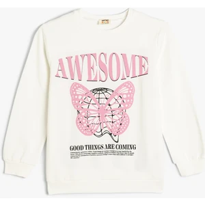 Kelebekli Sweatshirt Uzun Kollu Bisiklet Yaka Pamuklu