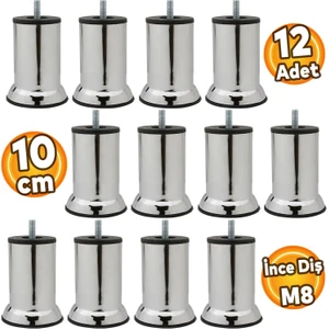 Mobilya Kanepe Baza Koltuk Destek Yükseltme Ayağı M8 Civatalı Krom Metal Ayakları 10 cm 12 Adet