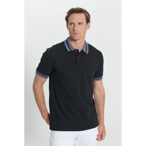Altınyıldız Classics Erkek Siyah Slim Fit Dar Kesim %100 Pamuk Kıvrılmaz Polo Yaka Tişört