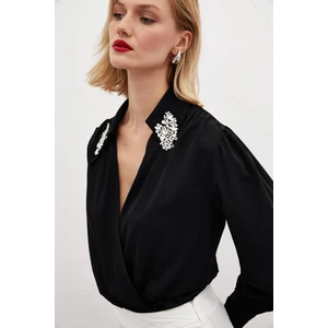 Aksesuar Detaylı Bodysuit Bluz - Siyah