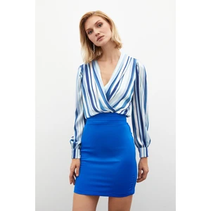 Çizgili Bodysuit Bluz - Indigo