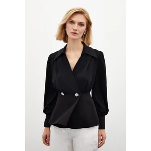 Gömlek Yakalı Bluz - Siyah