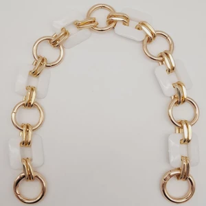 Angel Çanta Aksesuar 40 cm Kare Akrilik Yaylı Halkalı Çanta Zinciri Beyaz Renk Light Gold Metalli