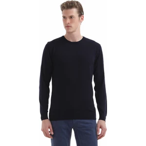 Lacivert Bisiklet Yaka Düz Örgü %100 Yün Triko Kazak