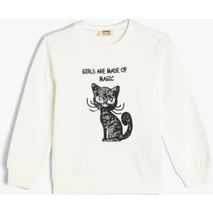 Sweatshirt Kedi Baskılı Bisiklet Yaka Uzun Kollu Pamuklu