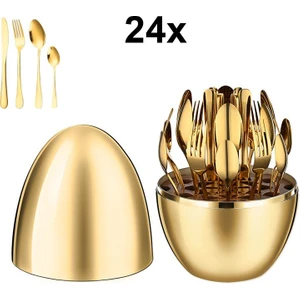 Çelik 24 Parça 6 Kişilik Yumurta Gold Yemek Kaşık Çatal Bıçak Set CIN741SR