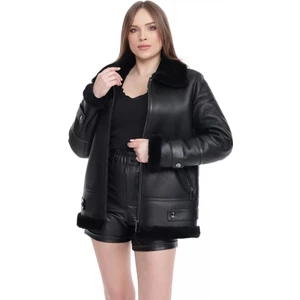 By Marki Marki Lux Deri Mont Kürk Ceket Siyah Kaban Dekor Kemer Detaylı 109122