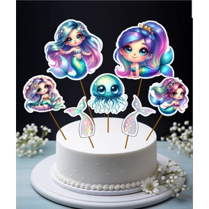 Hiras Dizayn Denizkızı Mermaid Pasta Süsü Büyük Pasta Kürdanı Pasta Cupcake Pasta Doğum Günü Süsleri 7 Parça
