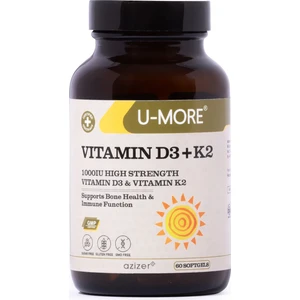 Vitamin D3 (1000IU) + Vitamin K2 - Şeker, Glüten, Gdo Içermez - 60 Yumuşak Kapsül