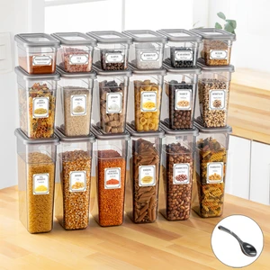 Meleni Home 18'li Sızdırmaz Kapak Kaşıklı Saklama Kabı Seti - Etiketli Baharatlık - 6X(580 Ml, 1100 Ml, 1580 Ml)