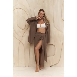 Charlotte Kahve Oversize Keten Gömlek