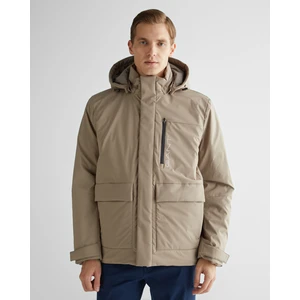 Erkek Bej Kapüşonlu Logolu Mont 7123301T.261