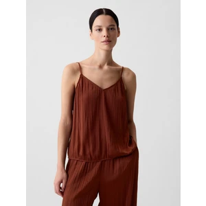 Kadın Kahverengi Pileli Saten Askılı Bluz