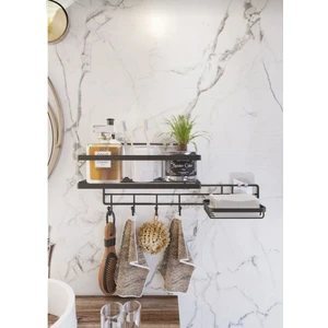 Yapışkanlı 4 Kancalı Banyo Rafı ve Sabunluk Banyo Düzenleyici Askılı Banyo Organizer