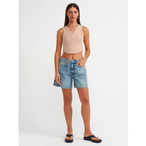 71678 Yanı Apoletli Denim Şort-Tint