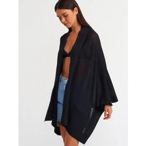 60232 Kimono Kol Ince Dokulu Asimetrik Triko Hırka-Siyah