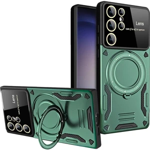Deppo Trend Samsung Galaxy S24 Ultra Uyumlu Kılıf Magsafe Standlı Kamera Lens Korumalı Kılıf Dayanıklı Renkli Tank Kapak Sert Silikon Zırhlı Arka Kapak