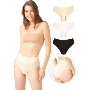Pamuklu Yüksek Bel Toparlayıcı Kadın Bikini Külot 3'lü Paket