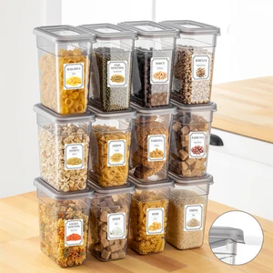 Meleni Home 12'li 1100 ml Etiketli Plastik Erzak Saklama Kabı Seti – Sızdırmaz Kapaklı Şeffaf Tasarım, Mutfak Düzeni ve Gıda Koruma İçin