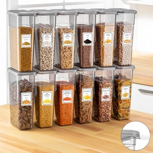 Meleni Home 12'li Etiketli Erzak Saklama Kabı Seti - Sızdırmaz Kapaklı Bakliyat Saklama Kutusu  - 12 x 1580 ml