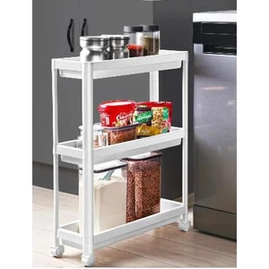 Tekerlekli Raf Ünitesi 3 Katlı Beyaz Banyo Rafı Mutfak Rafı Servis Sehpası Organizer
