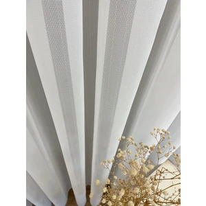 Ekru Renk Kendinden Çizgili 1/3 Sık Pile Tül Perde