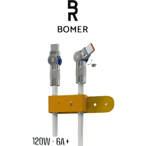 3827 120W 6A Beyaz Renk Type C To Type C 180 Derece Döner Başlı Işıklı Şarj ve Data Kablosu