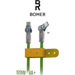 BOMER-3827 120W 6A Yeşil Renk Type C To Type C 180 Derece Döner Başlı Işıklı Şarj ve Data Kablosu