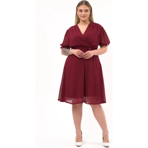 Kadın Kruvaze Yaka Kuşaklı Büyük Beden Midi Boy Şifon Elbise 4255/110