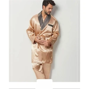 Erkek Ropdöşambır Ve Saten Pijama Takımı 4'Lü Set- Ropman