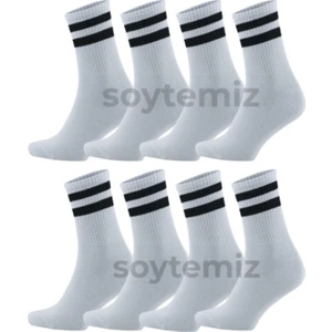 Çizgili Kolej Çorap 8 Çift Beyaz Unisex