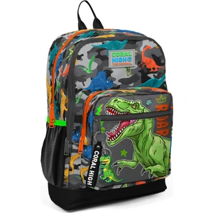 Coral High Kids Siyah Gri Dinozor Desenli Dört Bölmeli Okul Sırt Çantası 23744