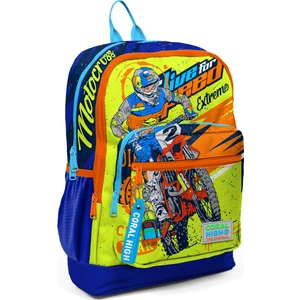 Coral High Kids Fosforlu Sarı Saks Motorsiklet Desenli Dört Bölmeli Okul Sırt Çantası 23742