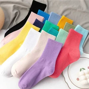 Düz Renkler Cotton Kolej Çorap 8 Çift