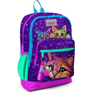 Coral High Kids Mor Pembe Kedi Desenli Dört Bölmeli Okul Sırt Çantası 23732