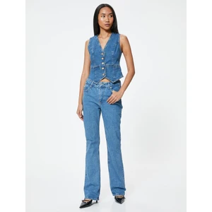 İspanyol Paça Kot Pantolon Yüksek Bel Cepli - Flare Slim Jeans